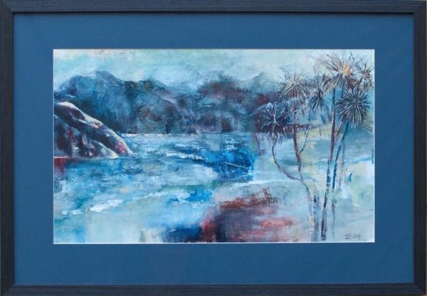 Ebbing Tide: Rotokura – Cable Bay 1 - abstract landscape painting by Jan Byres